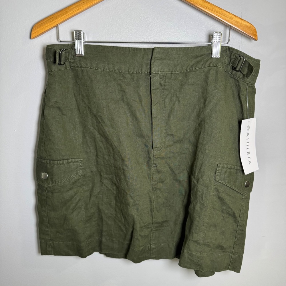 Athleta Voyager Linen Skirt Womens 14 Olive Green Cargo Utility Mini 586875 NEW